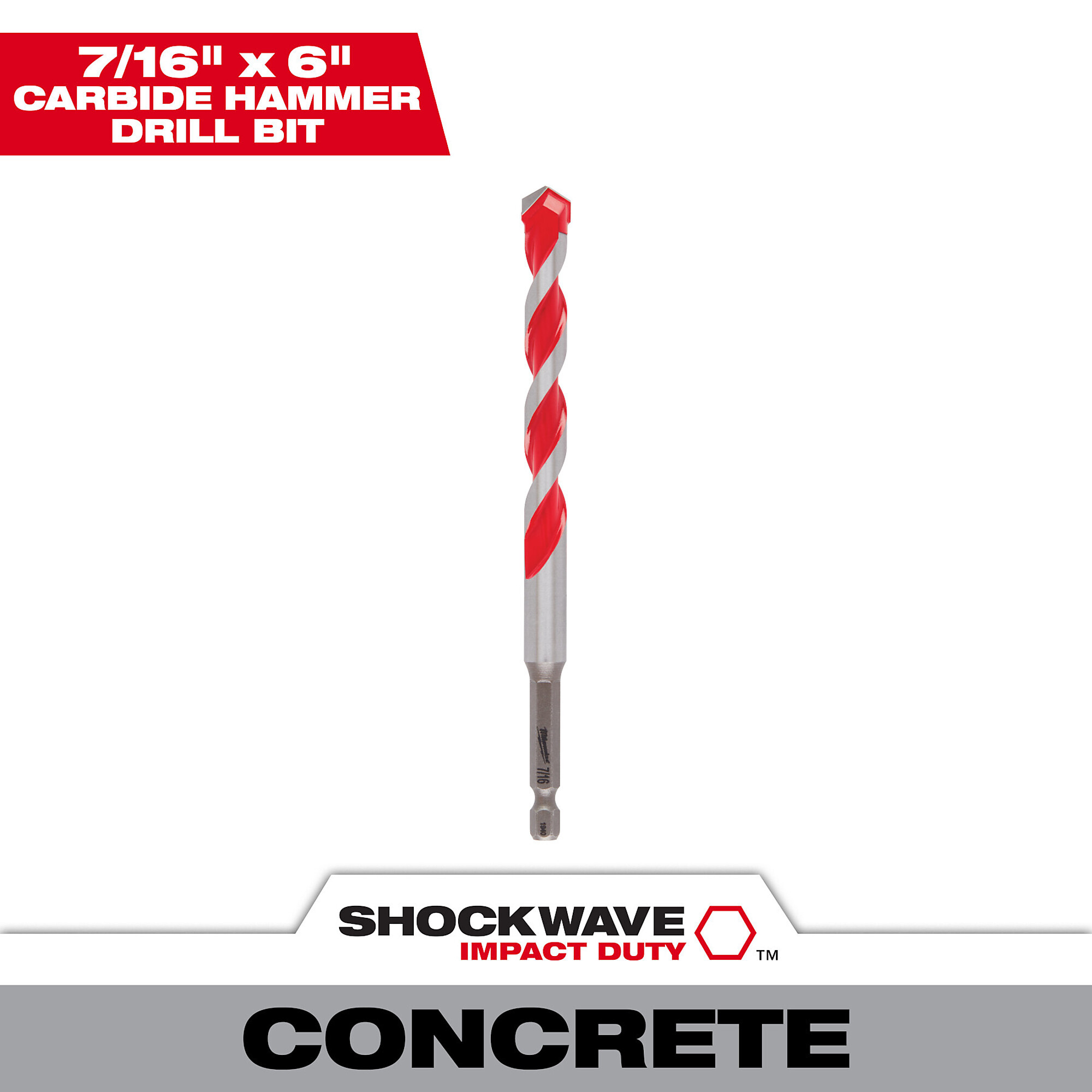 Milwaukee Shockwave Carbide Hammer Drill Bit, 7/16in. Dia. x 4in. x 6in., Model# 48-20-9025